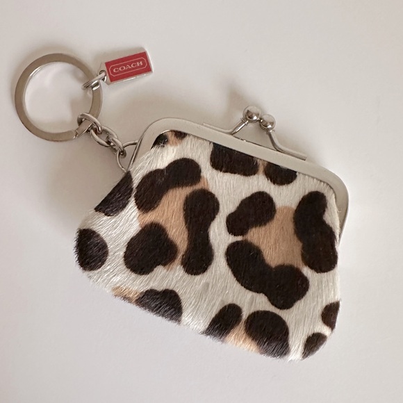 🔴Coach RARE Vintage Ocelot Leopard Calf Hair Fur Kisslock Frame Coin Purse Key - Picture 3 of 14